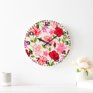 Grande Horloge Ronde Hibiscus tropicaux et Plumeria motif floral