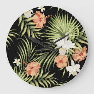 Grande Horloge Ronde Hibiscus tropicaux : modèle floral Vintage