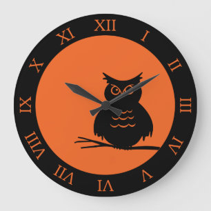 Grande Horloge Ronde Hibou d'Halloween