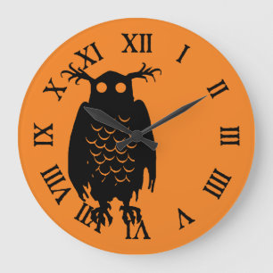Grande Horloge Ronde hibou éffrayant d'Halloween