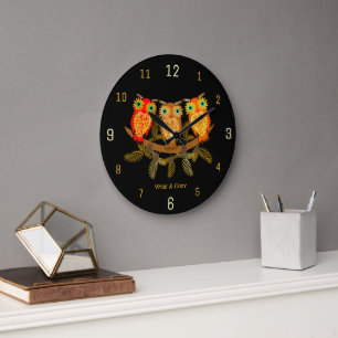 Grande Horloge Ronde Hiboux sage et confortable noir