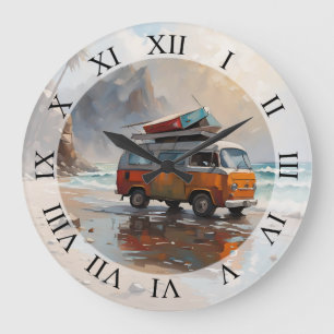 Grande Horloge Ronde Hippie Van Seascape Voyageur Mood Art
