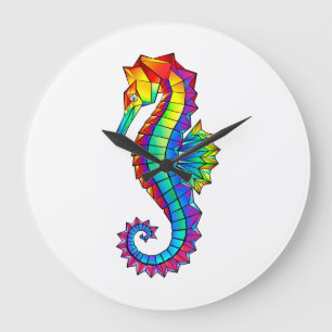 Grande Horloge Ronde Hippocampe Polygonal Arc-en-Ciel