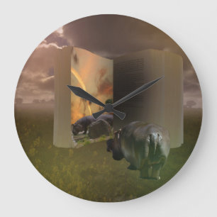 Grande Horloge Ronde Hippopotamus Tombe Amoureux Avec Le Livre D'Histoi