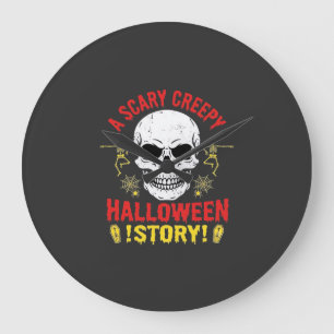 Grande Horloge Ronde Histoire de crâne de Halloween effrayant et flippa