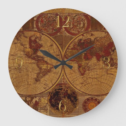 Grande Horloge Ronde Historique de la carte de l'Ancien Monde vintage (Recto)