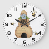 Grande Horloge Ronde Hive d'abeille au miel avec fleurs bleues et abeil (Recto)