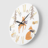Grande Horloge Ronde Hiver Bois Animaux Folk Art Noël (Angle)