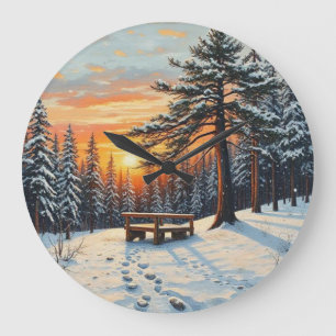 Grande Horloge Ronde Hiver Sunset pin neige