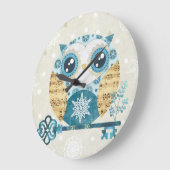 Grande Horloge Ronde Hivernal Wonderland Owl (Angle)