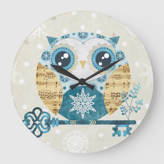 Grande Horloge Ronde Hivernal Wonderland Owl (Recto)