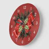Grande Horloge Ronde Holiday Greenery & Red Bow Christmas Clock (Angle)