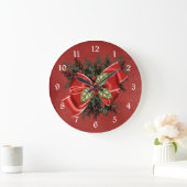 Grande Horloge Ronde Holiday Greenery & Red Bow Christmas Clock (Maison)