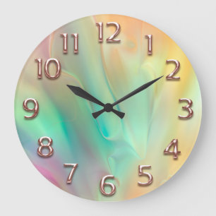 Grande Horloge Ronde Holographe Rose Nombre Abstrait Vert