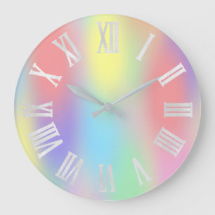 Grande Horloge Ronde Holographic Unicorn Rainbow Gray Roman Numbers