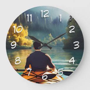 Grande Horloge Ronde Homme en kayak sur un lac entouré d'arbres