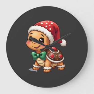 Grande Horloge Ronde Homme Femme Drôle Noël Tortue en Pain d'Épice