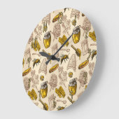Grande Horloge Ronde Honey Bee Beehive Golden Yellow Vintage Organic (Angle)