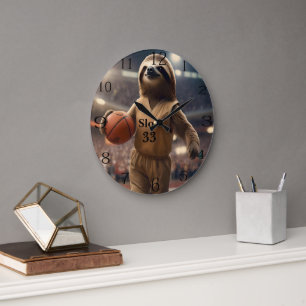 Grande Horloge Ronde Hoops and Hangs : Le Slam Dunking Sloth,