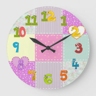 Grande Horloge Ronde Horaire de patchwork amusant avec des numéros fun