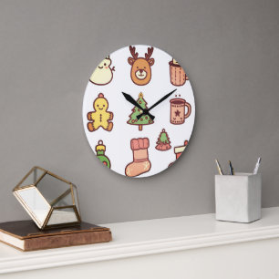 Grande Horloge Ronde « Horloge murale éléments de Noël – Vacances festi
