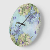 Grande Horloge Ronde Hortensia d'aquarelle floral (Angle)