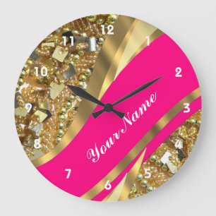 Grande Horloge Ronde Hot pink & gold bling