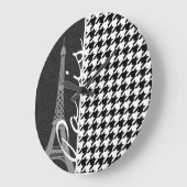 Grande Horloge Ronde Houndstooth noir et blanc ; Paris (Angle)
