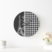 Grande Horloge Ronde Houndstooth noir et blanc ; Paris (Maison)