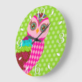 Grande Horloge Ronde How Now Pink Owl Wall Clock (Angle)