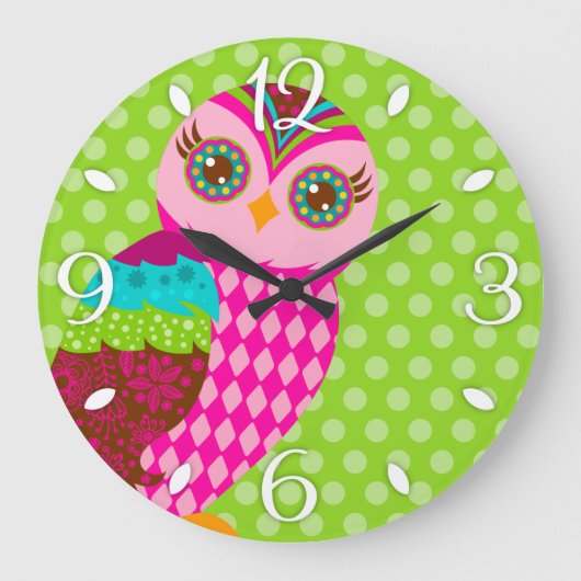 Grande Horloge Ronde How Now Pink Owl Wall Clock (Recto)