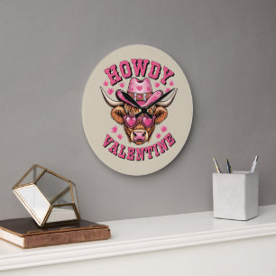 Grande Horloge Ronde Howdy Valentine Cow Valentines Da&y Coquette Love