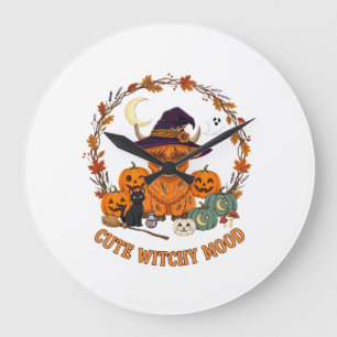 Grande Horloge Ronde Humeur de sorcière mignonne Halloween Vache des Hi