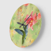 Grande Horloge Ronde Hummingbird and Pink Lily on Floral (Angle)