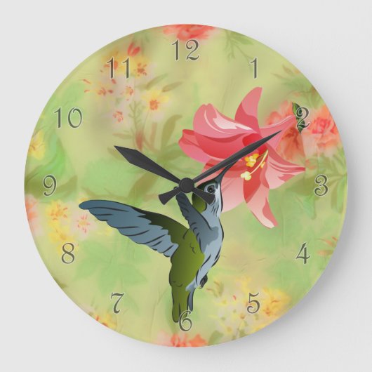 Grande Horloge Ronde Hummingbird and Pink Lily on Floral (Recto)