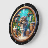 Grande Horloge Ronde Humorous Whimsical Pufferfish Bathroom Clock (Angle)