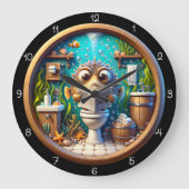 Grande Horloge Ronde Humorous Whimsical Pufferfish Bathroom Clock (Recto)