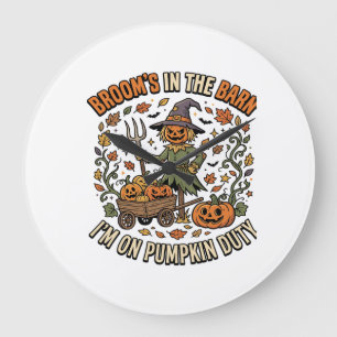Grande Horloge Ronde Humour de citrouille de sorcière d'Halloween