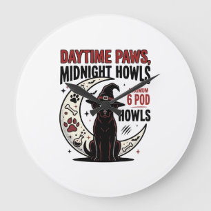 Grande Horloge Ronde Hurlements de chien Halloween minuit