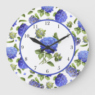 Grande Horloge Ronde Hydrangeas Bleus Partout