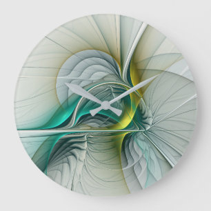 Grande Horloge Ronde Hypnotique Abstrait Golden Turquoise Turquoise Fra