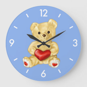Grande Horloge Ronde Hypnotiseur bleu mignon Ours en peluche