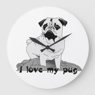 Grande Horloge Ronde I Love My Pug Large Clock