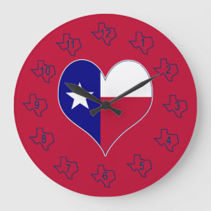 Grande Horloge Ronde I Love Texas Flag Heart