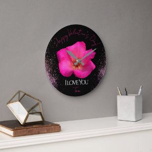Grande Horloge Ronde I Love You - Rose -Valentines Personnalisé tendanc