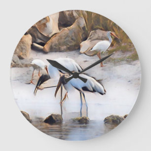 Grande Horloge Ronde IBIS et cigognes en bois