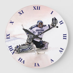 Grande Horloge Ronde Ice Hockey Goalkeeper With Your Name Drawing