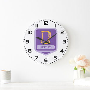 Grande Horloge Ronde Icône de Chaudrons Modernes Violets et Jaunes