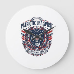 Grande Horloge Ronde Icônes et symboles du bouclier de liberté patrioti