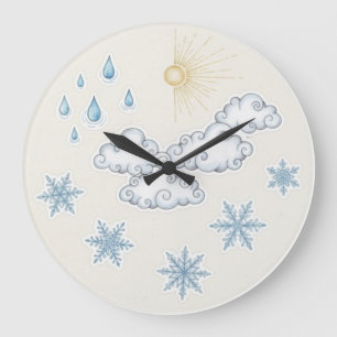 Grande Horloge Ronde Icônes météorologiques fantaisistes – Soleil Nuage